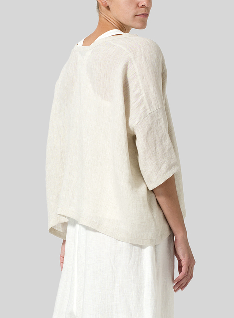 Woven Linen Deep V-neck Top