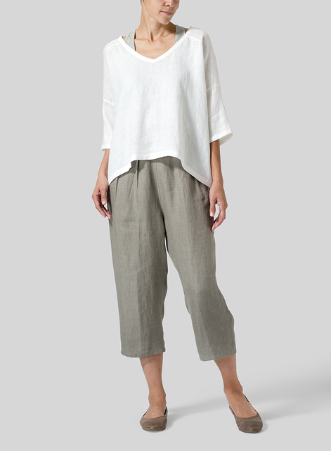 Woven Linen Deep V-neck Top