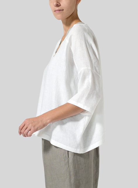 Woven Linen Deep V-neck Top