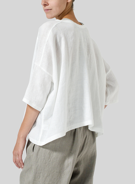 Woven Linen Deep V-neck Top