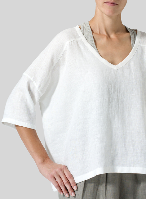 Woven Linen Deep V-neck Top