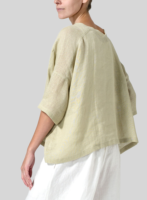 Woven Linen Deep V-neck Top