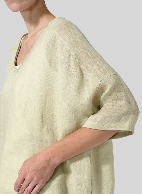 Woven Linen Deep V-neck Top