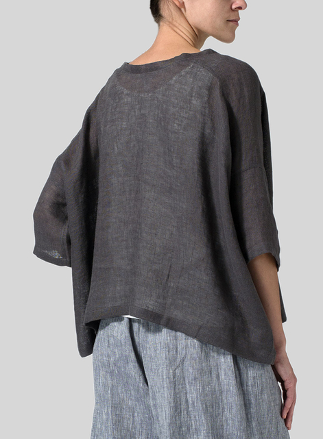 Woven Linen Deep V-neck Top