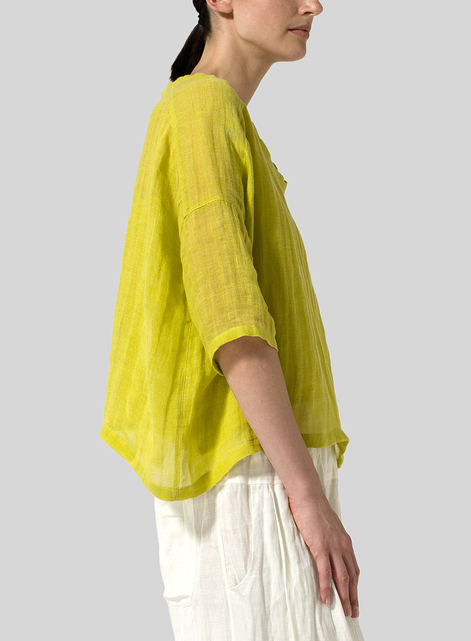 Woven Linen Deep V-neck Top