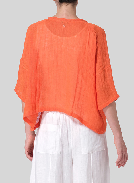 Woven Linen Deep V-neck Top