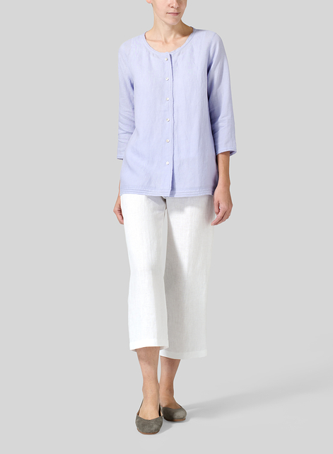 Lightweight Linen Embroidered Hemline Top