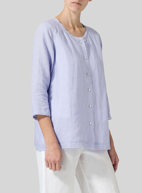 Lightweight Linen Embroidered Hemline Top