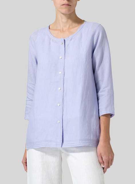 Lightweight Linen Embroidered Hemline Top