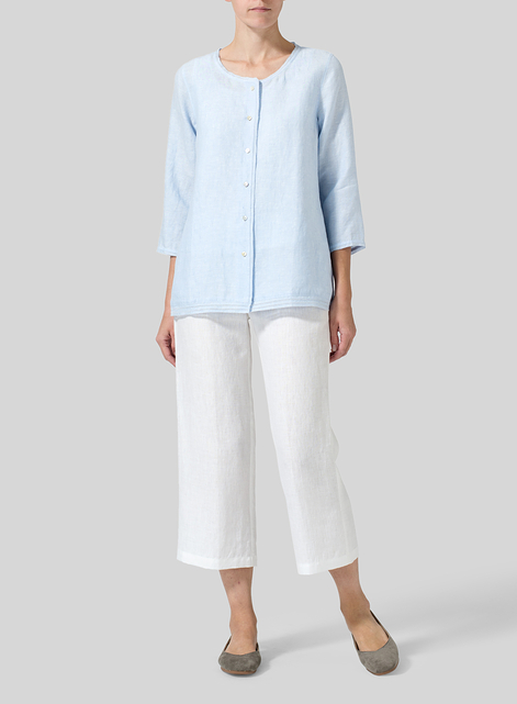 Lightweight Linen Embroidered Hemline Top