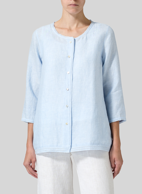 Lightweight Linen Embroidered Hemline Top