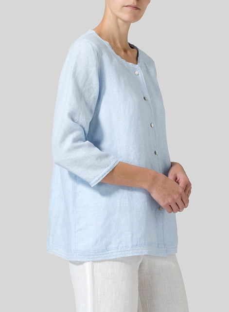 Lightweight Linen Embroidered Hemline Top