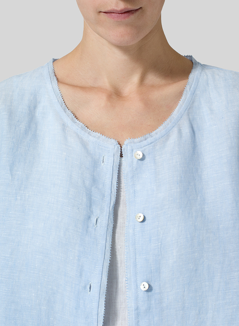 Lightweight Linen Embroidered Hemline Top