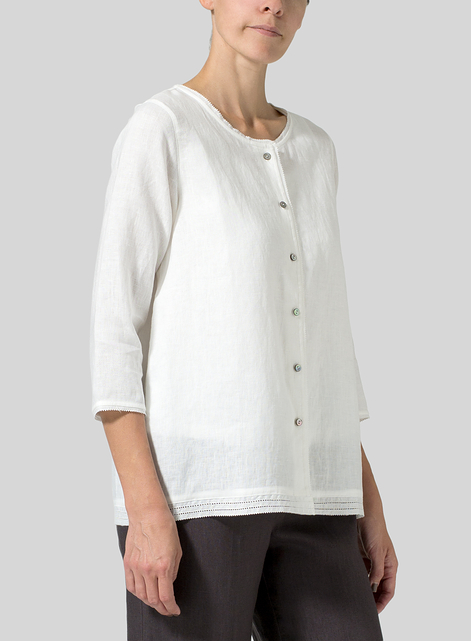 Lightweight Linen Embroidered Hemline Top