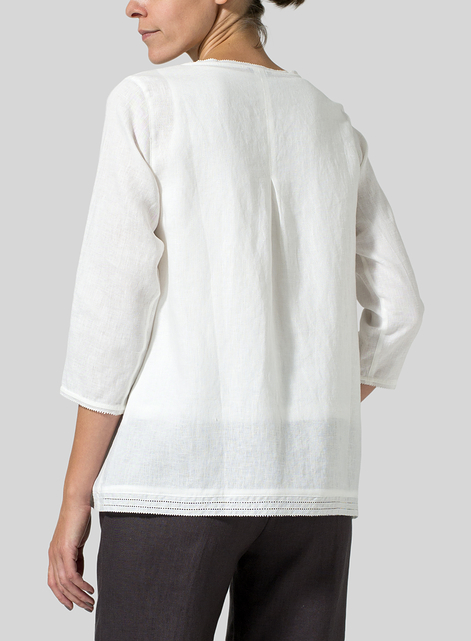 Lightweight Linen Embroidered Hemline Top