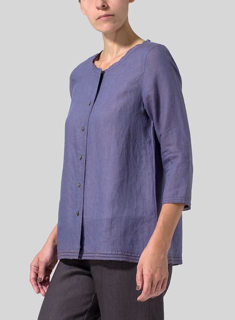 Lightweight Linen Embroidered Hemline Top