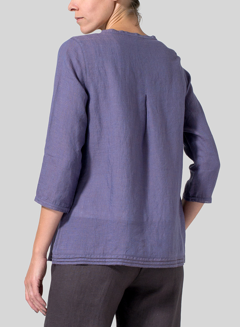 Lightweight Linen Embroidered Hemline Top