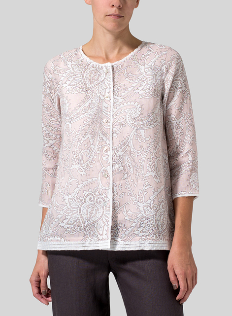 Lightweight Linen Embroidered Hemline Top