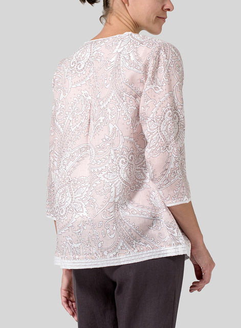 Lightweight Linen Embroidered Hemline Top