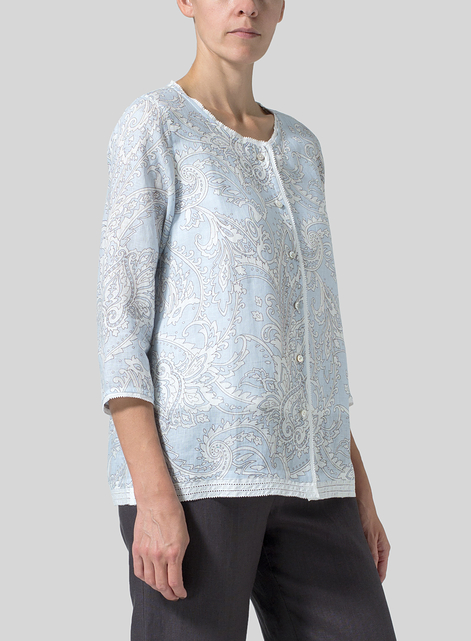 Lightweight Linen Embroidered Hemline Top