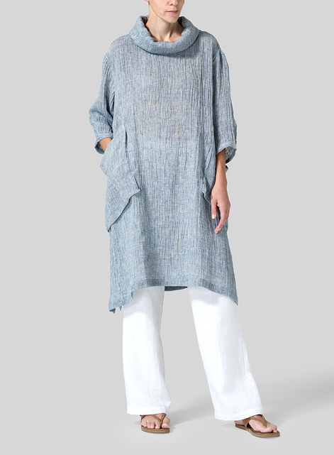 Gauze Linen Cowl Neck Oversized Tunic