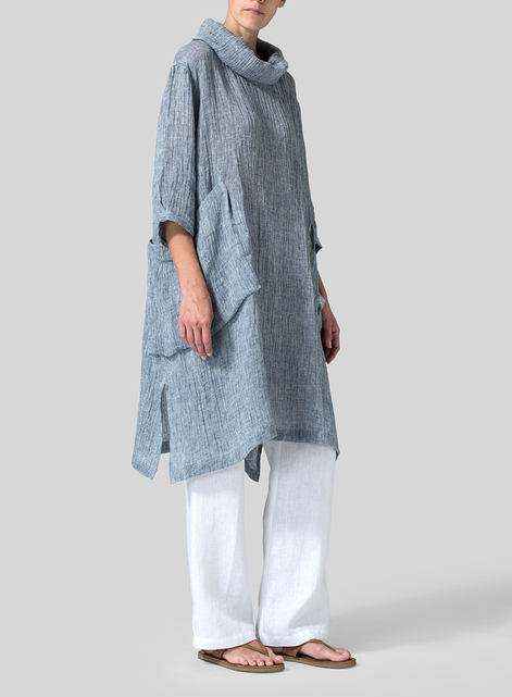 Gauze Linen Cowl Neck Oversized Tunic