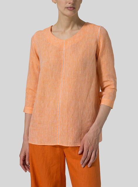 Linen Regular Fit Embroidered V-Neck Top