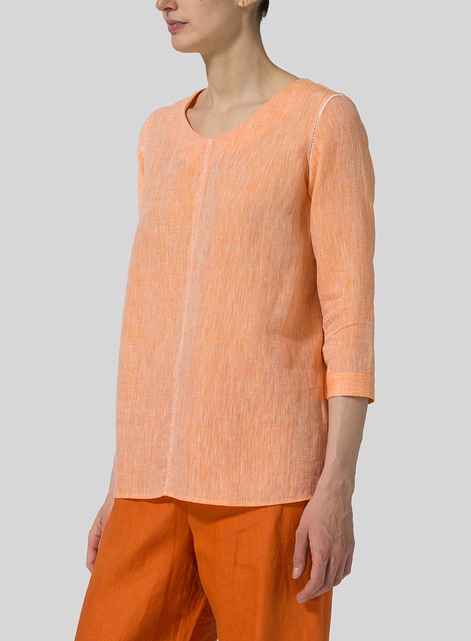 Linen Regular Fit Embroidered V-Neck Top