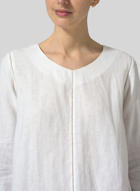 Linen Regular Fit Embroidered V-Neck Top