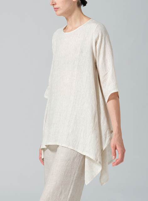 Linen Half Sleeves Handkerchief Hem Tunic