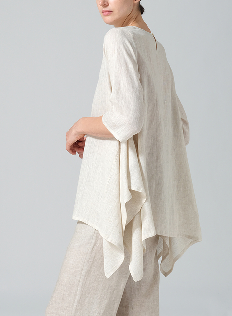 Linen Half Sleeves Handkerchief Hem Tunic