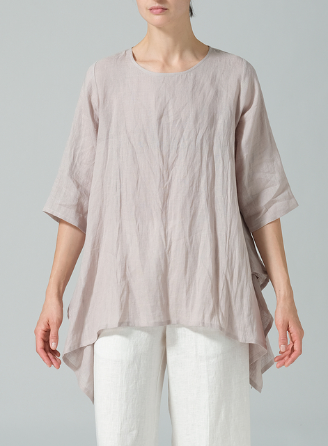 Linen Half Sleeves Handkerchief Hem Tunic