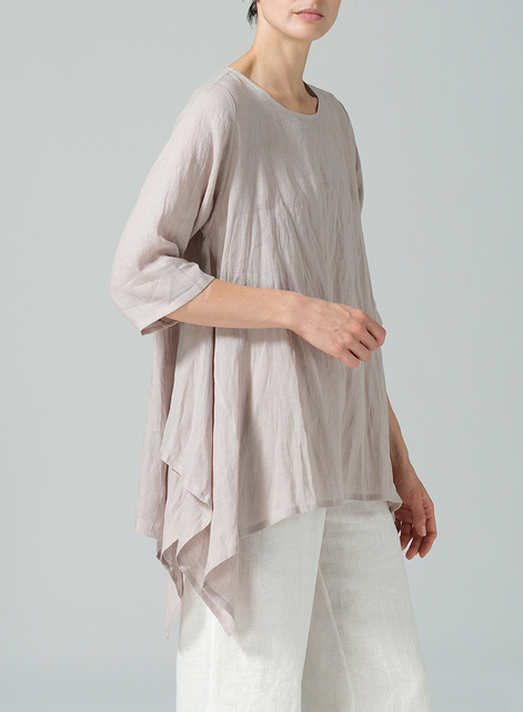 Linen Half Sleeves Handkerchief Hem Tunic