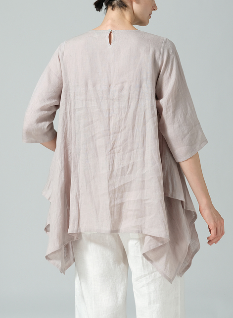 Linen Half Sleeves Handkerchief Hem Tunic