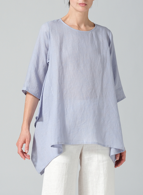 Linen Half Sleeves Handkerchief Hem Tunic