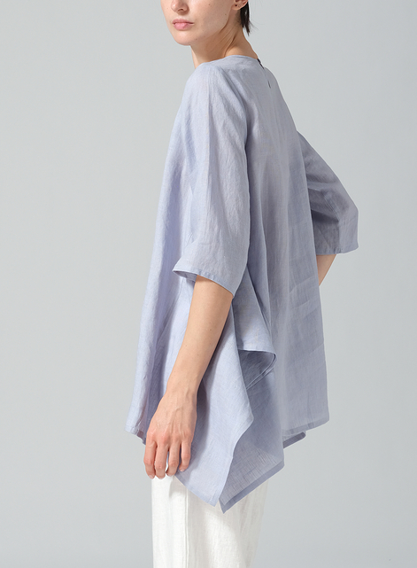 Linen Half Sleeves Handkerchief Hem Tunic