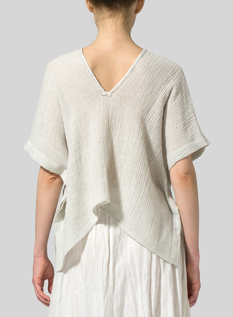 Linen V-Neck Classic Pullover Blouse