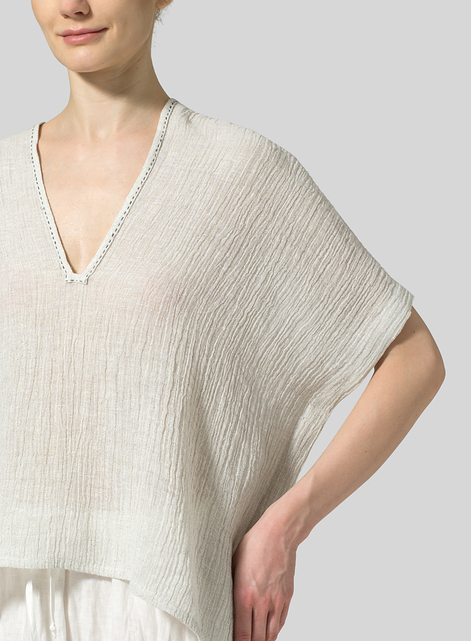 Linen V-Neck Classic Pullover Blouse