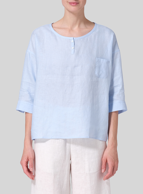 Linen Loose Fit Elbow Sleeves Blouse