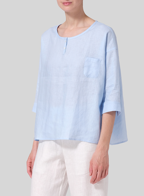 Linen Loose Fit Elbow Sleeves Blouse