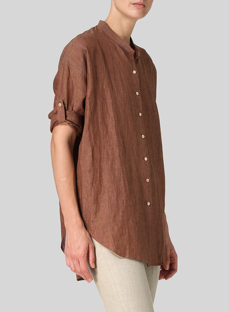 Linen Mandarin Collar Dropped shoulder Long Shirt