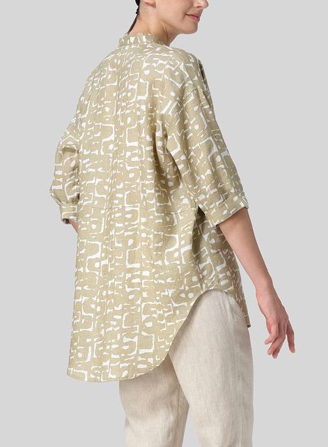 Linen Mandarin Collar Dropped shoulder Long Shirt