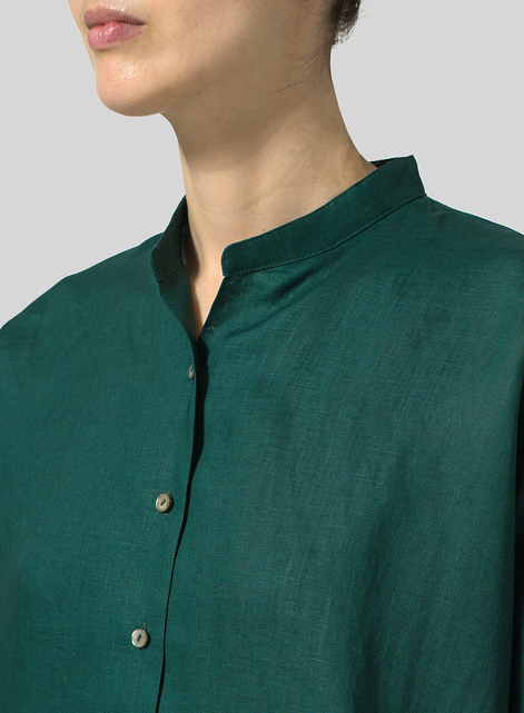 Linen Mandarin Collar Full Button Long Shirt