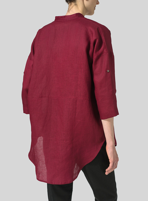 Linen Mandarin Collar Full Button Long Shirt