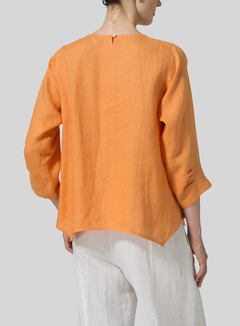 Linen Round Neck 3/4 Sleeve Top