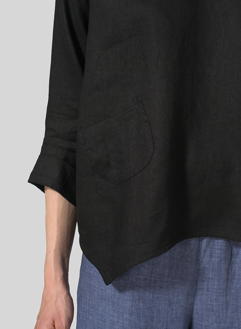 Linen Round Neck 3/4 Sleeve Top