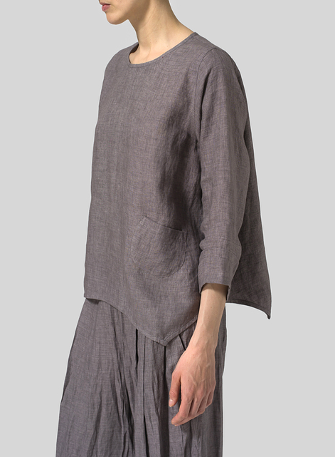 Linen Round Neck 3/4 Sleeve Top