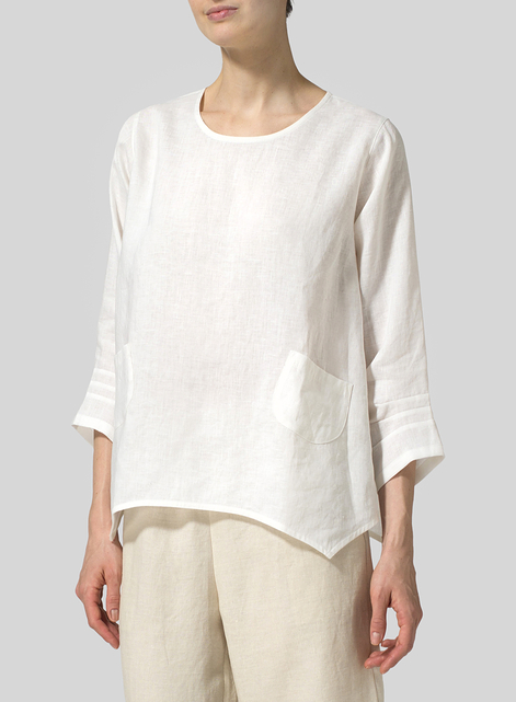 Linen Round Neck 3/4 Sleeve Top