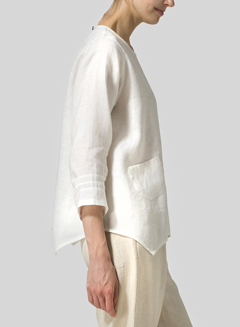 Linen Round Neck 3/4 Sleeve Top