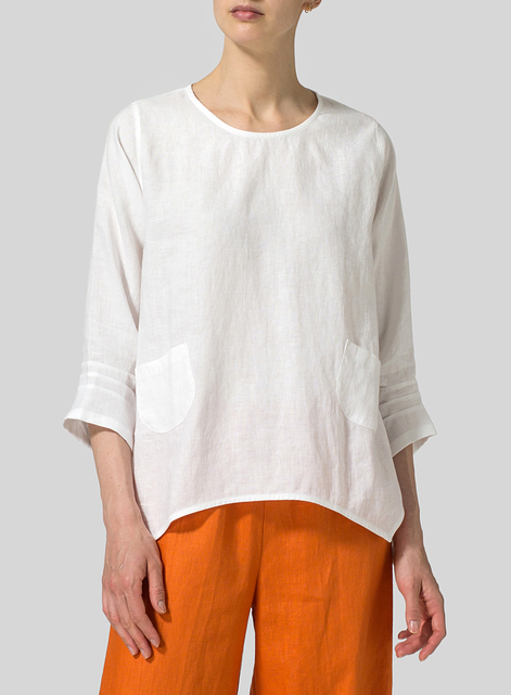 Linen Round Neck 3/4 Sleeve Top